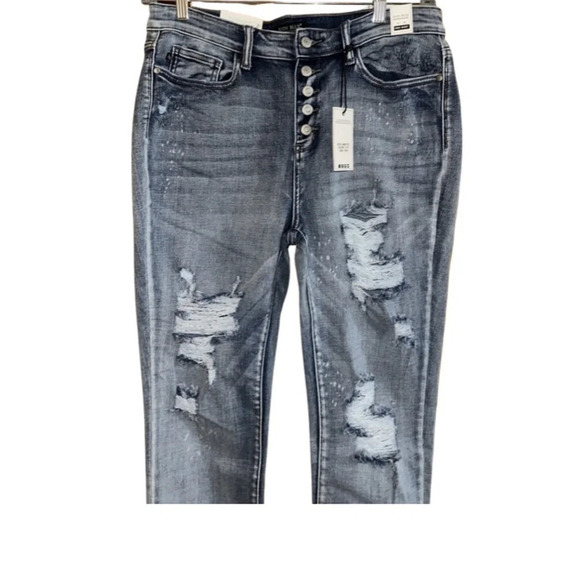 Judy Blue Bleach Destroyed Splash High Waist Jeans Skinny Fit Size 15/32 - Picture 5 of 10